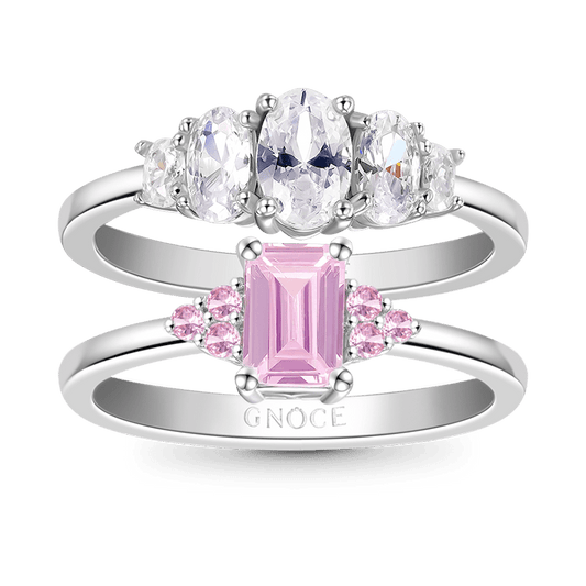 Gnoce Double Pink Rectangle Cut Stackable Ring Set_1