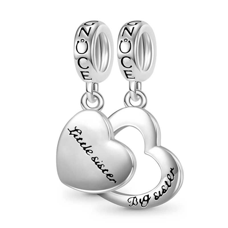 Gnoce Little sister&Big sister Heart Pendant Dangle Charm_1