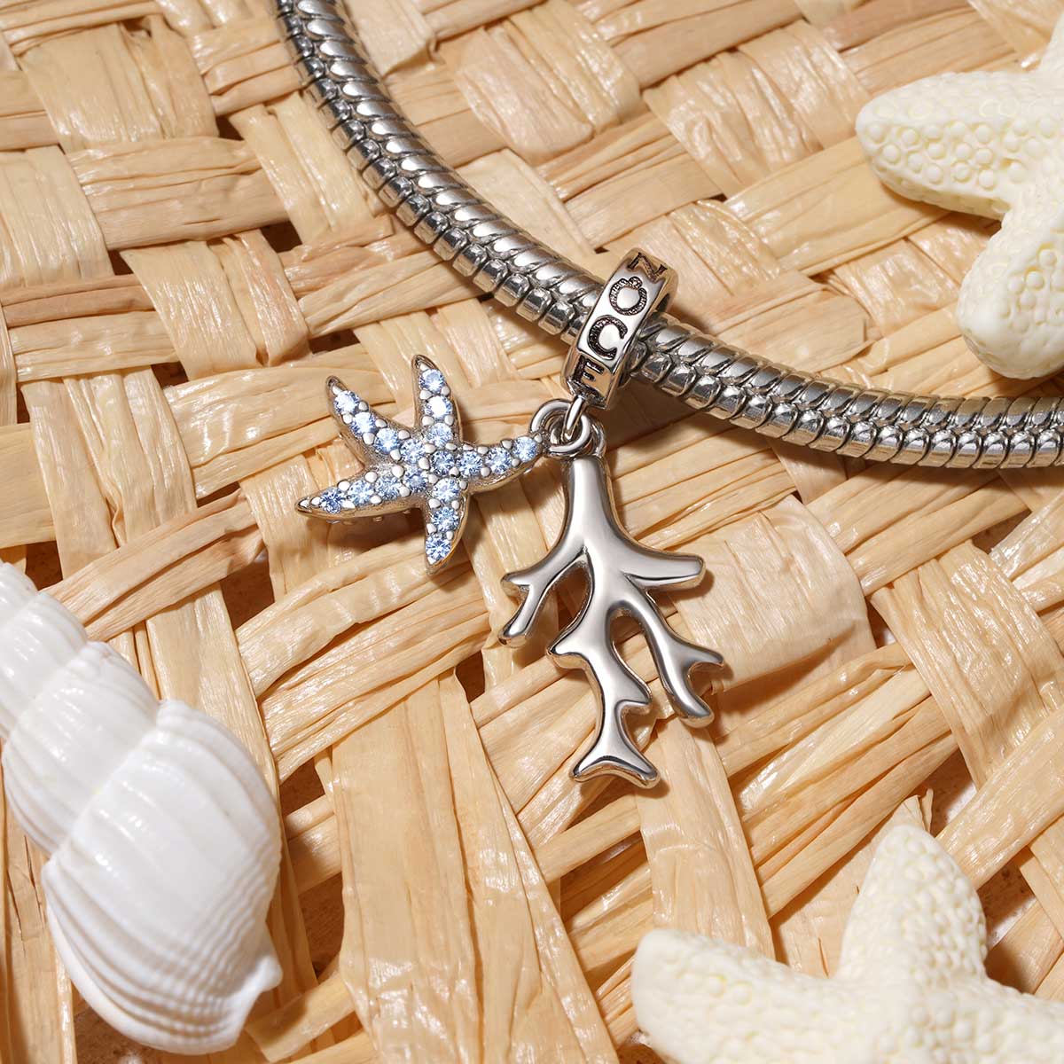 Gnoce Sparkling Coral & Starfish Pendant Dangle Charm_3