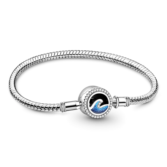 Gnoce Blue Ocean Waves Engravable Snake Chain Bracelet_1