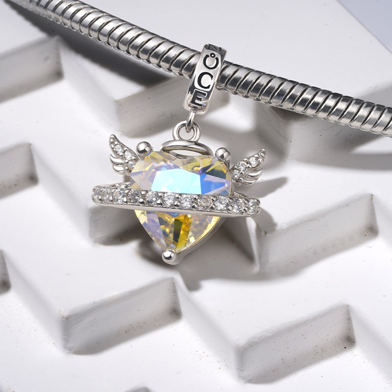 Gnoce Sparkling Angel Wings With Planet Heart Pendant Dangle Charm_3