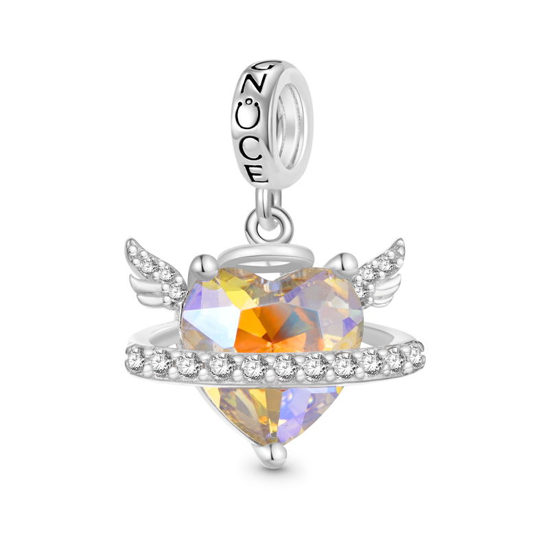 Gnoce Sparkling Angel Wings With Planet Heart Pendant Dangle Charm_1