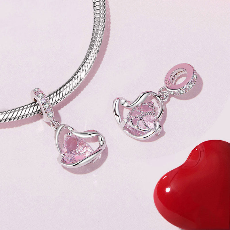 Gnoce Thanksgiving Pink Heart Ribbon Pendant Dangle Charm_4