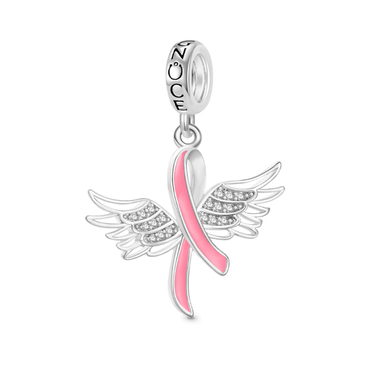 Gnoce Breast Cancer Awareness Pink Ribbon with Wings Pendant Dangle Charm_1
