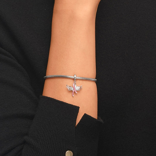 Gnoce Breast Cancer Awareness Pink Ribbon with Wings Pendant Dangle Charm_5