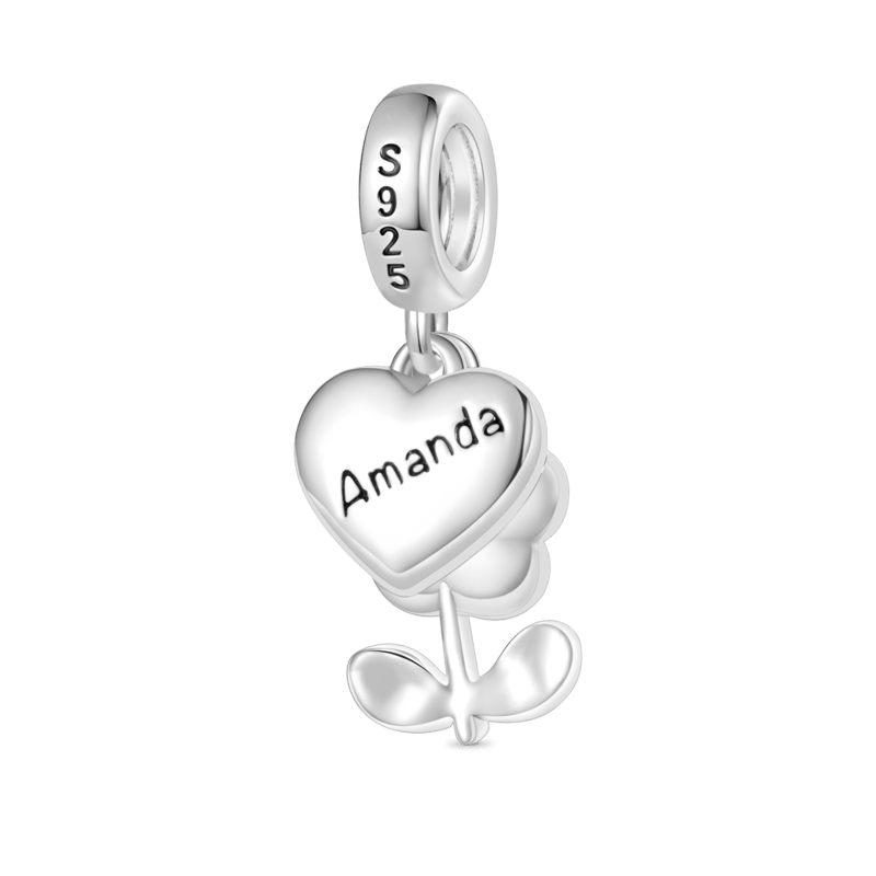 Gnoce Engravable Small Flower Heart Pendant Dangle Charm_2