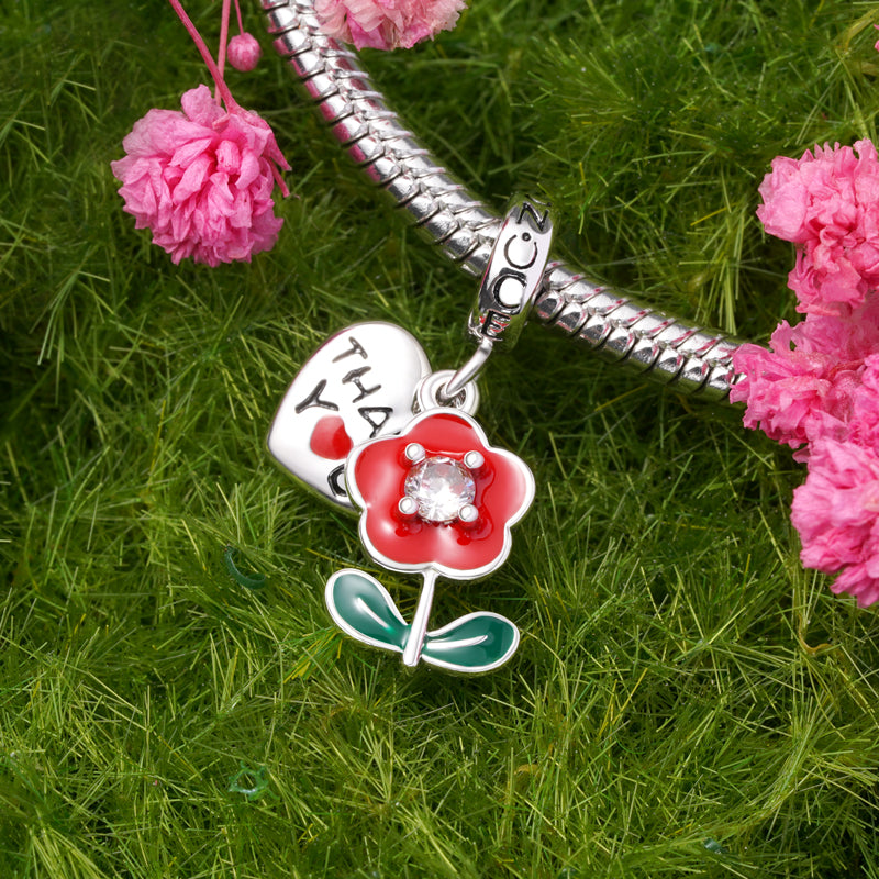 Gnoce Engravable Small Flower Heart Pendant Dangle Charm_3