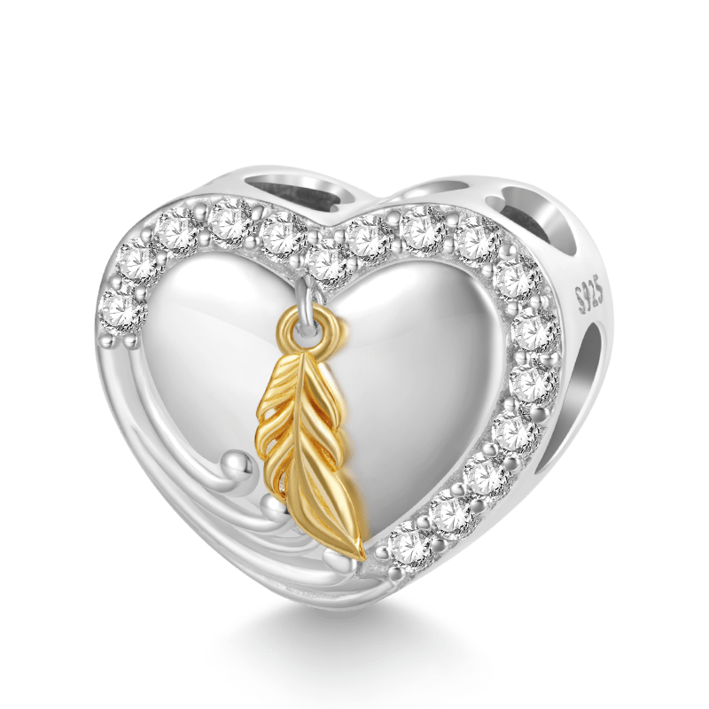 Gnoce "Feathers appear when Angels are near" Gold Feather Heart Charm_1