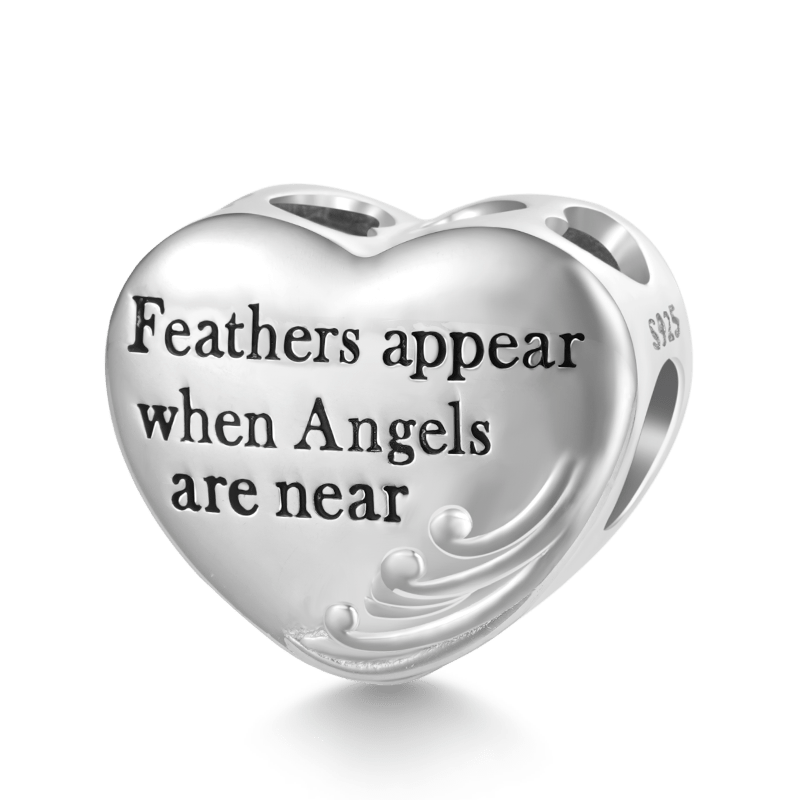 Gnoce "Feathers appear when Angels are near" Gold Feather Heart Charm_2