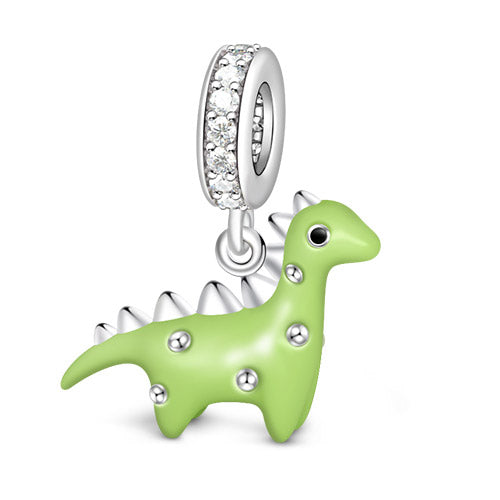 Gnoce "You are Delicious" 925 Sterling Silver Green Enamelled Dinosaur Pendant Charm_2