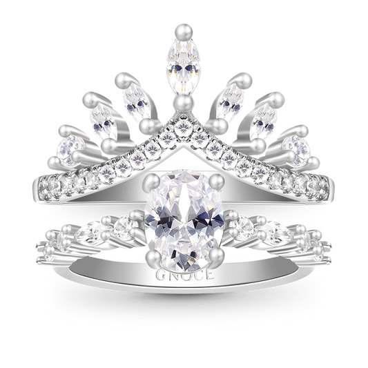 Gnoce Egg Shape Cut Zirconia Crown Stackable Ring Set_1