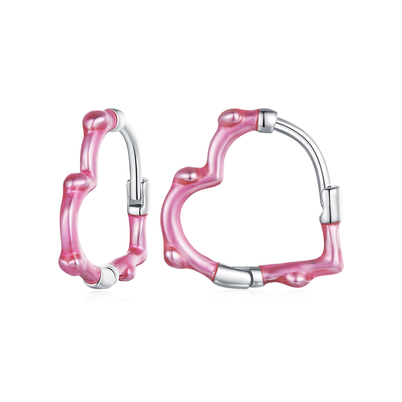 Gnoce Pink Heart Bamboo Joint  Hoop Earrings_1