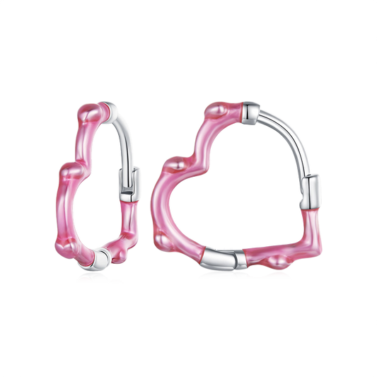 Gnoce Pink Heart Bamboo Joint  Hoop Earrings_1