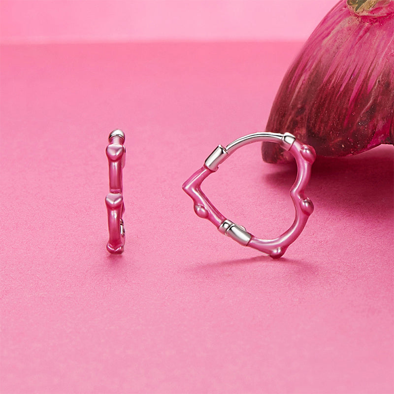 Gnoce Pink Heart Bamboo Joint  Hoop Earrings_2