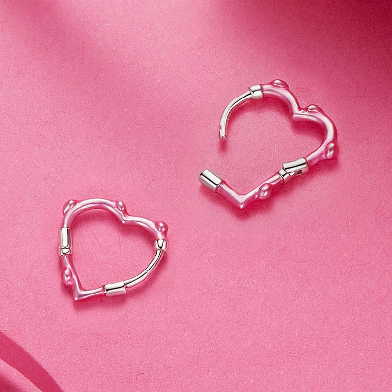 Gnoce Pink Heart Bamboo Joint  Hoop Earrings_3