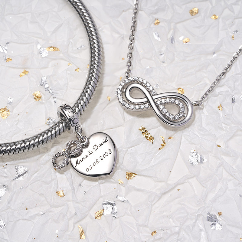 Gnoce Engravable Wedding Date Infinite Love Pendant Dangle Charm_3