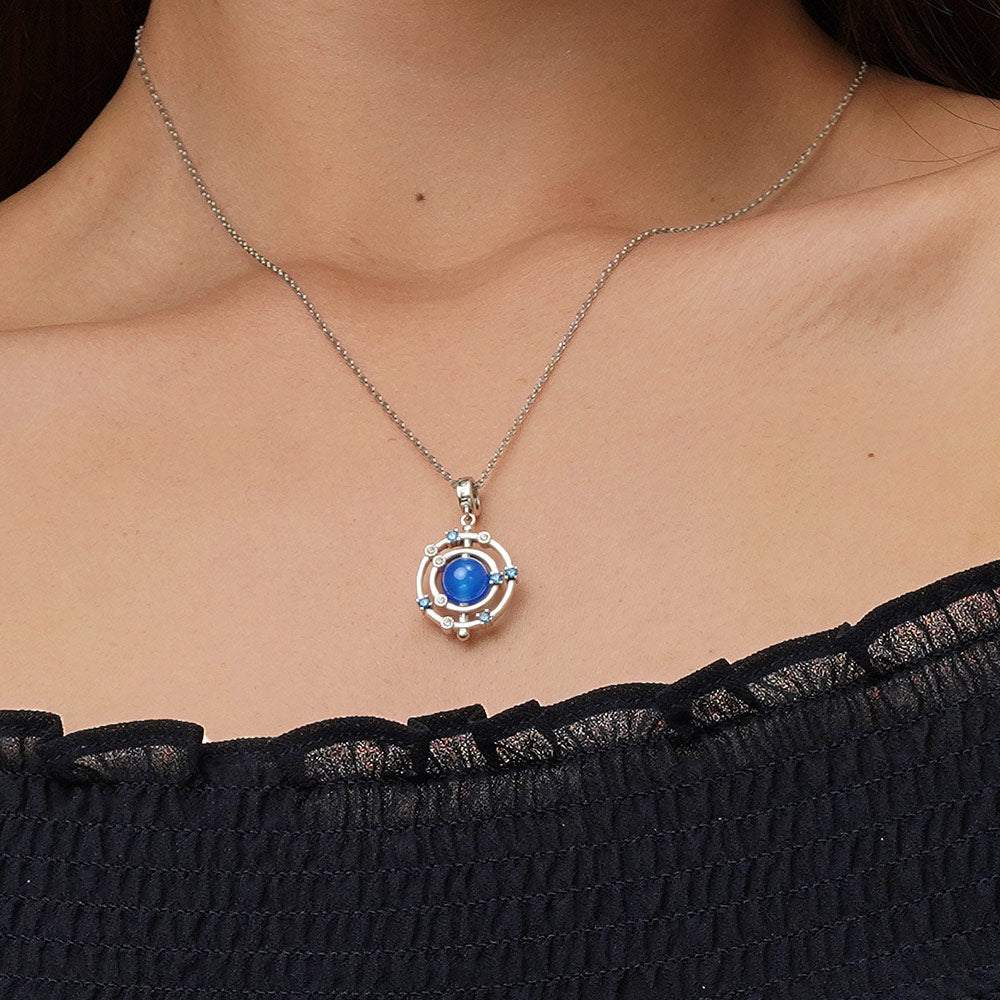 Gnoce Rotatable Natural Blue Agate Galaxy Pendant Dangle Charm_5