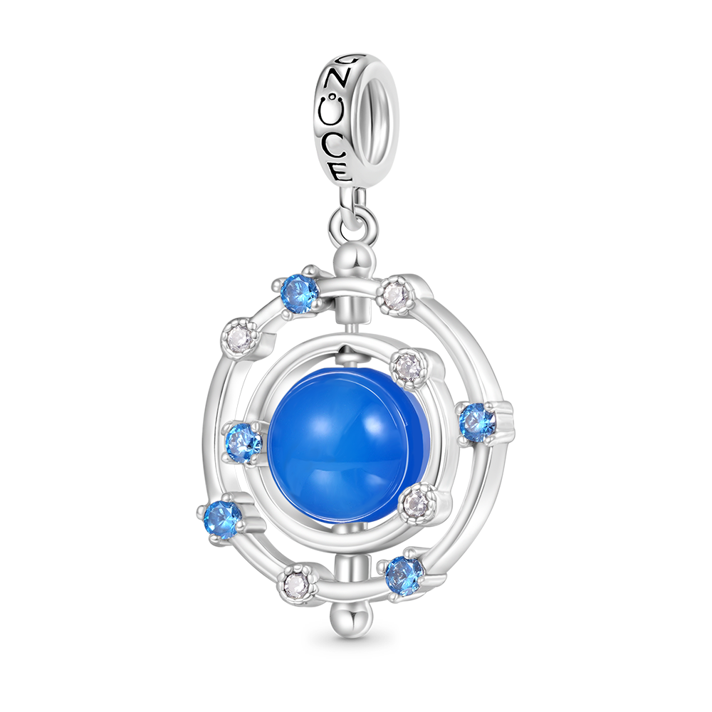 Gnoce Rotatable Natural Blue Agate Galaxy Pendant Dangle Charm_1