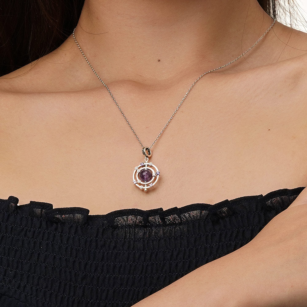 Gnoce Rotatable Natural Amethyst Galaxy Pendant Dangle Charm_5