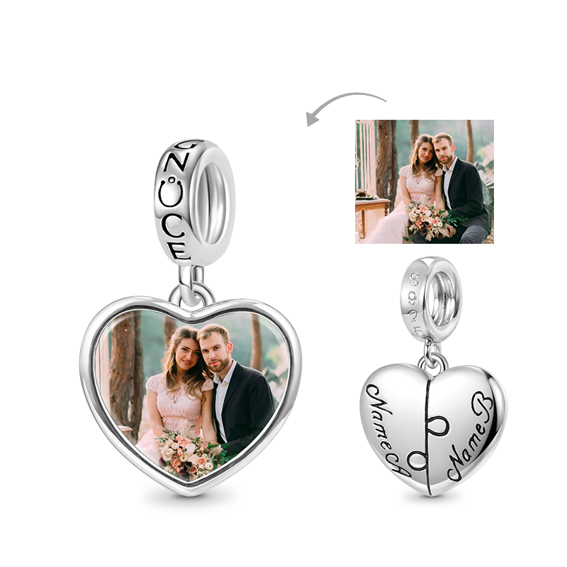 Gnoce Personalized Photo Engravable Name Heart Pendant Dangle Charm_1