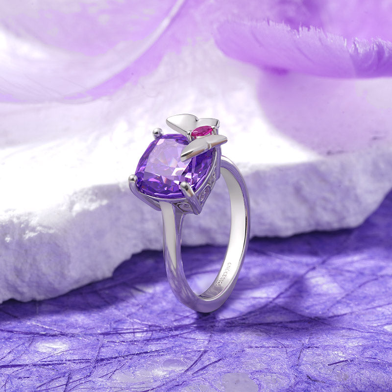Gnoce Purple Square-cut Butterfly Promise Ring_3