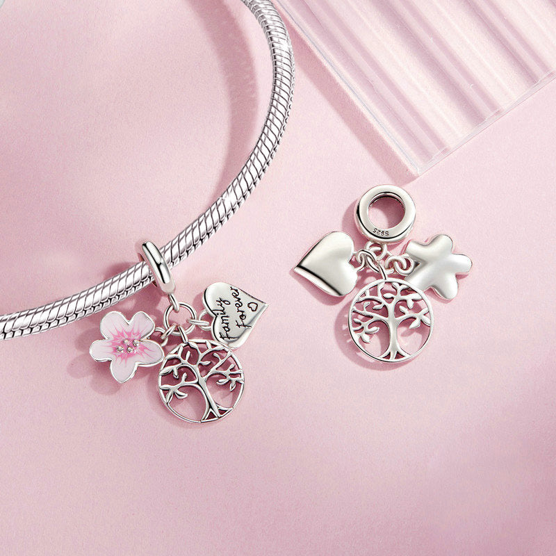 Gnoce Pink Flower Tree of Life Heart Triple Pendant Dangle Charm_2
