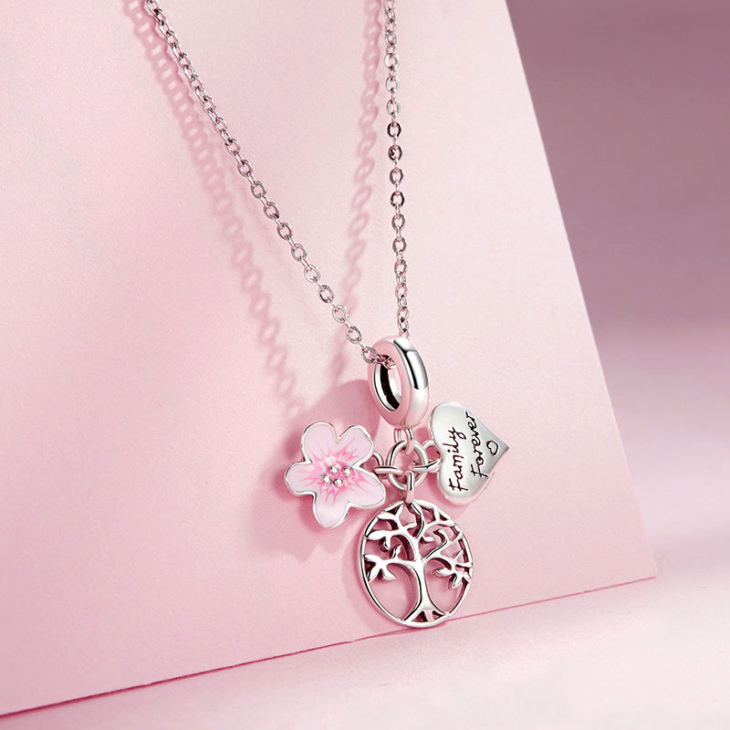 Gnoce Pink Flower Tree of Life Heart Triple Pendant Dangle Charm_3