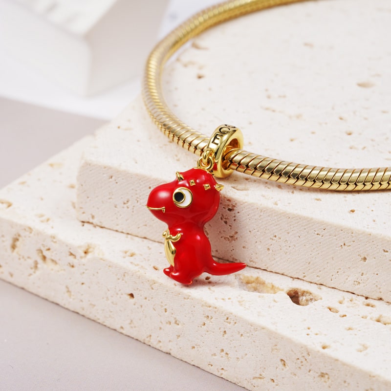 Pachycephalosaurus Pendant Dangle Dinosaur Charm Sterling Silver 18K Gold Plated for Dragon Lovers_2