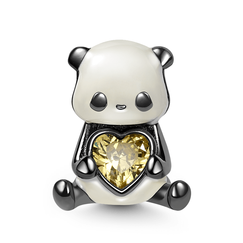Panda Embraces Heart-shaped Gem Charm Bead Sterling Silver_1