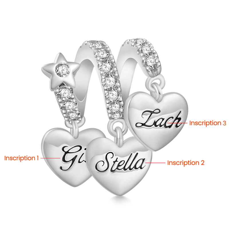 Gnoce Engravable Three Hearts Family Birthstone Pendant Dangle Charm_4