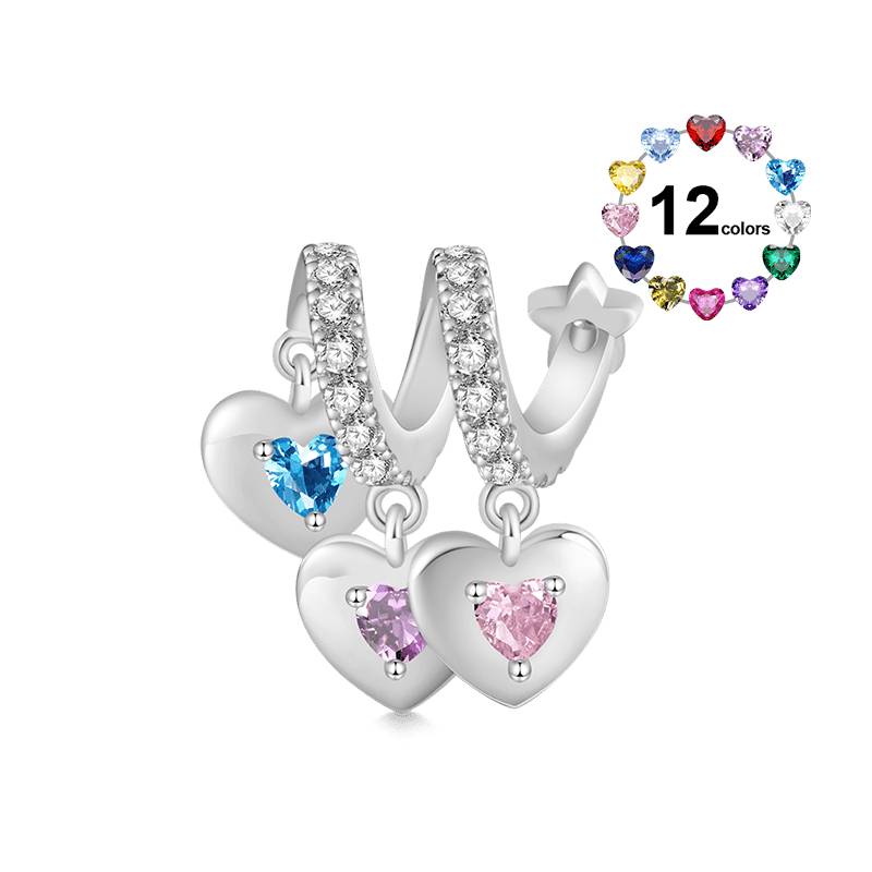 Gnoce Engravable Three Hearts Family Birthstone Pendant Dangle Charm_1
