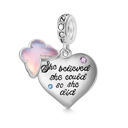 Gnoce "She believed she could so she did" Purple Butterfly Heart Pendant Dangle Charm_1
