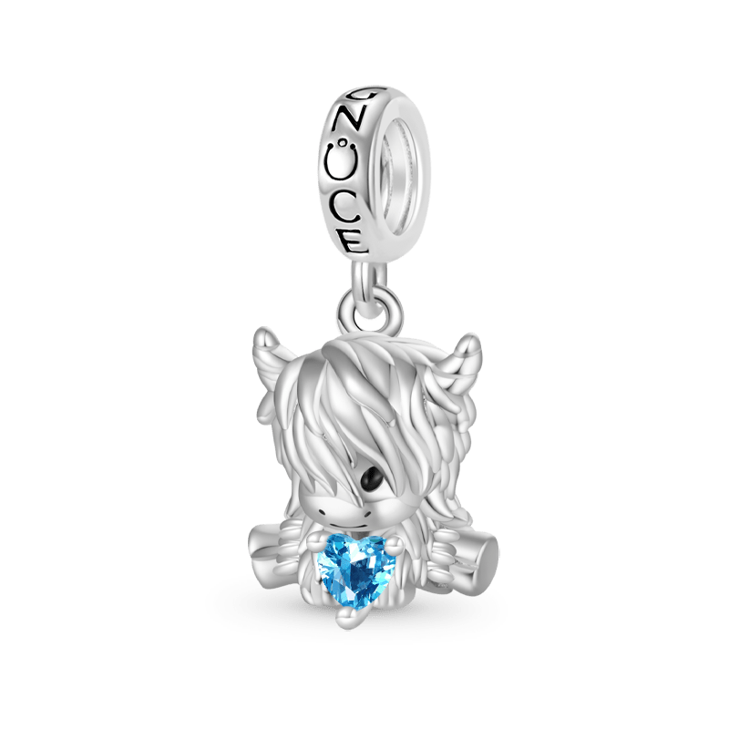 Gnoce Highland Cow Embraces Heart Birthstone Pendant Dangle Charm_1