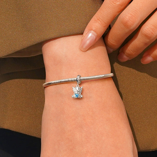 Gnoce Highland Cow Embraces Heart Birthstone Pendant Dangle Charm_5