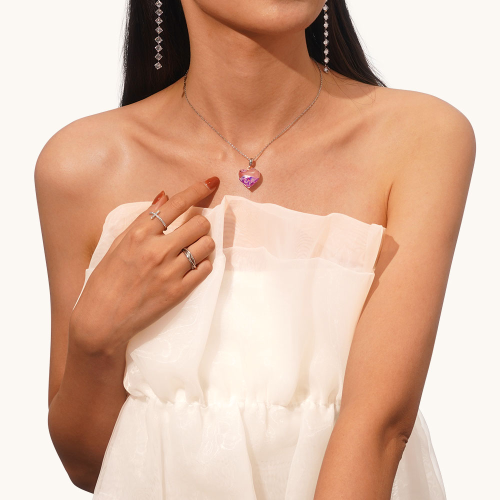 Gnoce Purple Liquid Glitter Heart Necklace_4