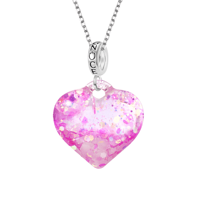 Gnoce Pink Liquid Glitter Heart Necklace_2