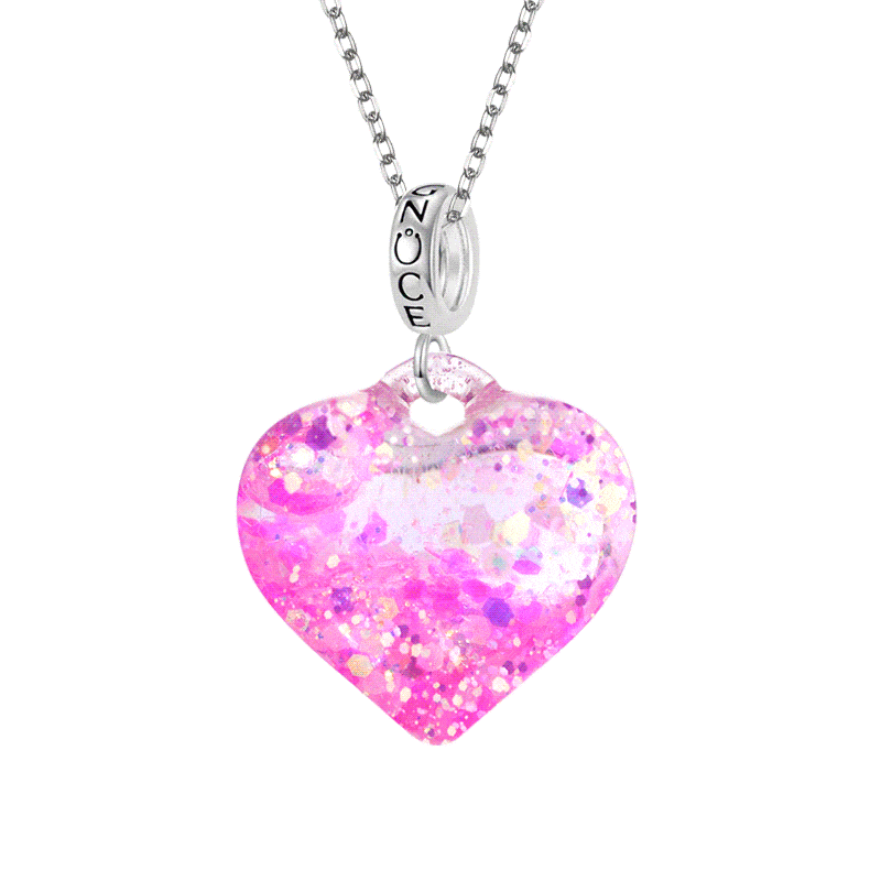 Gnoce Pink Liquid Glitter Heart Necklace_1