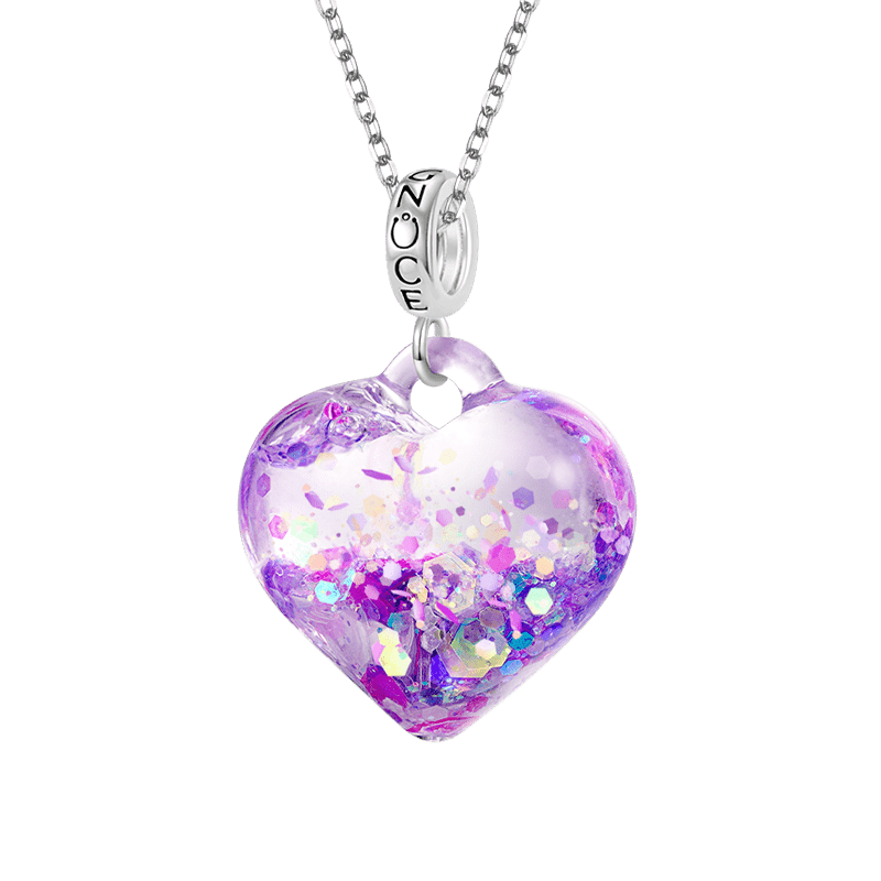 Gnoce Purple Liquid Glitter Heart Necklace_2
