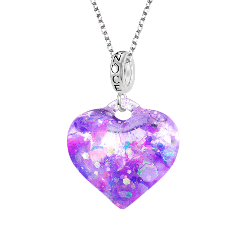 Gnoce Purple Liquid Glitter Heart Necklace_1