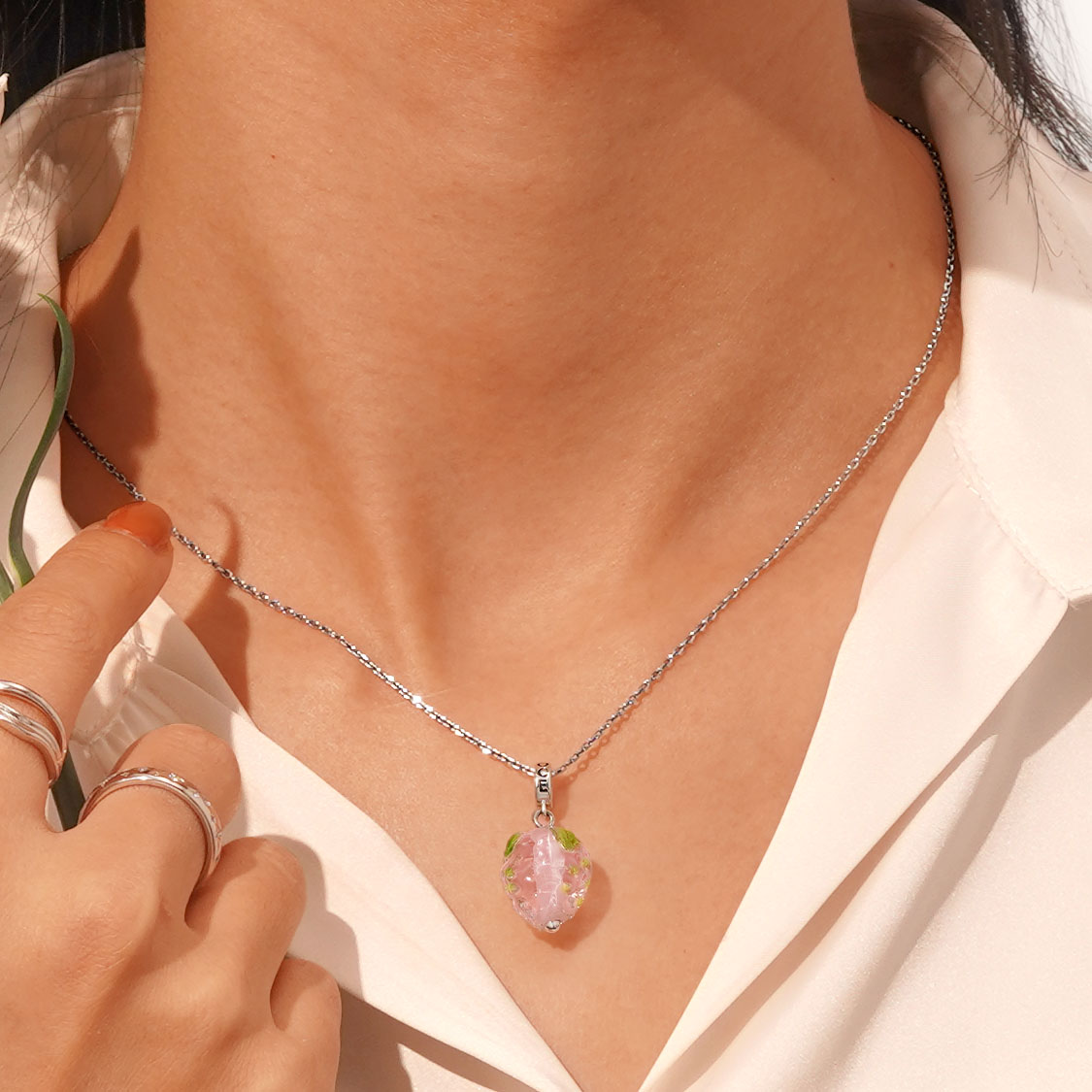 Gnoce Glass Fruit Pink Strawberry Pendant Dangle Charm_5