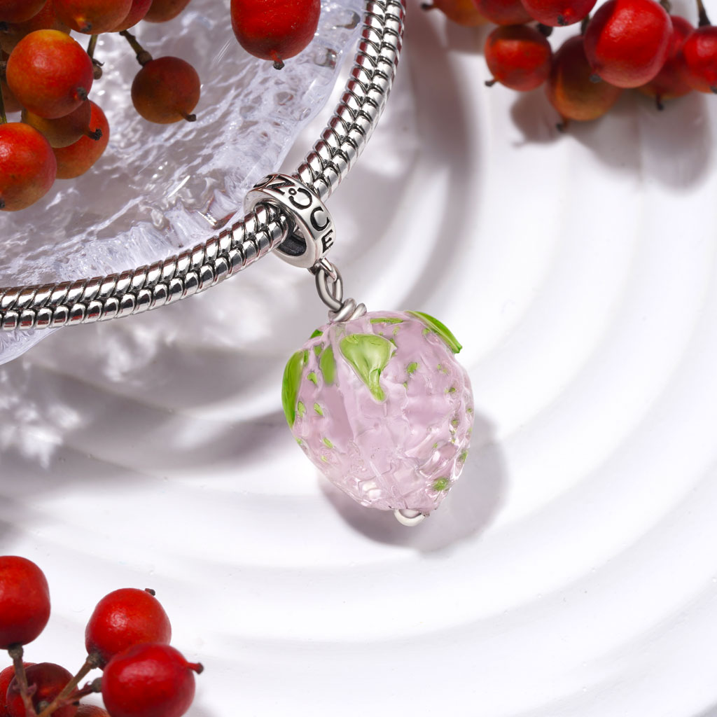 Gnoce Glass Fruit Pink Strawberry Pendant Dangle Charm_3