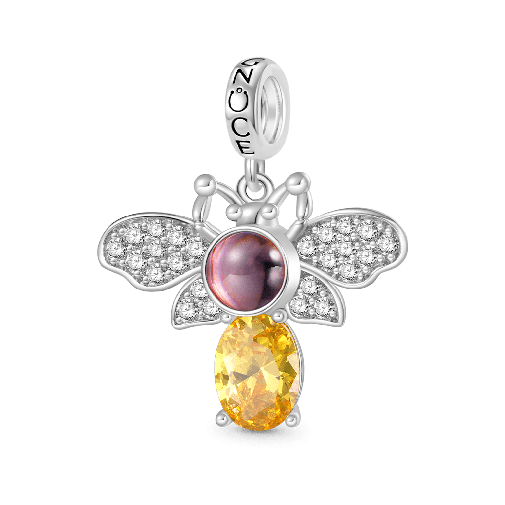 Gnoce Yellow Gold Bee Projection Personalized Photo Pendant Dangle Charm_2