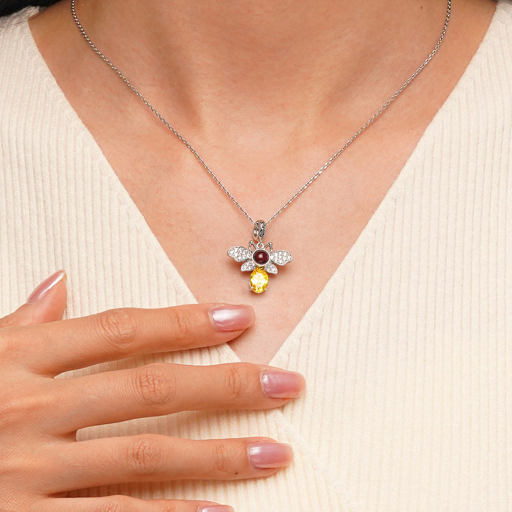 Gnoce Yellow Gold Bee Projection Personalized Photo Pendant Dangle Charm_3