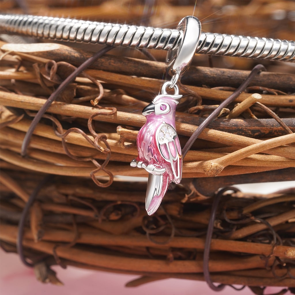 Gnoce Delicate Pink Parrot Pendant Dangle Charm_2
