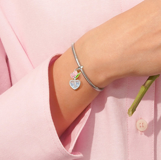 Gnoce Tulip Heart Pendant Dangle Charm_6