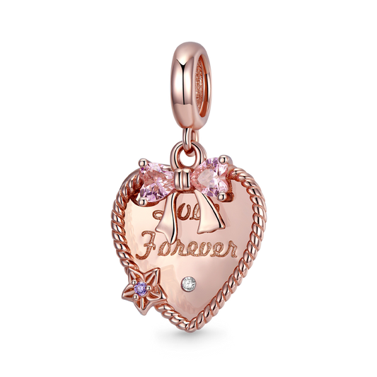 "Love Forever" Two-piece Heart Shape Pendant Dangle Charm 925 Sterling Silver 18K Rose Gold Plated_1