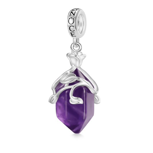 Gnoce Natural Crystal Hexagonal Column Amethyst Pendant Dangle Charm_1