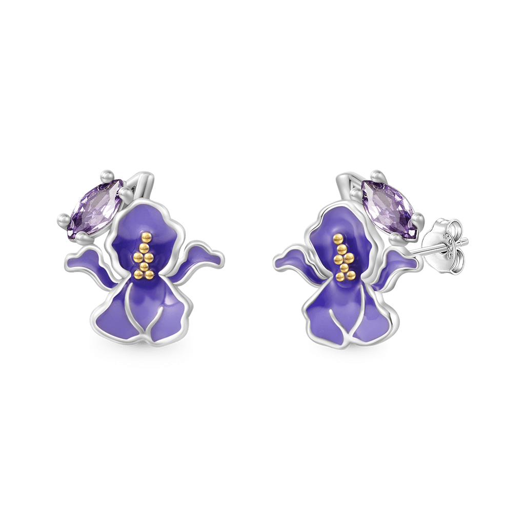 Gnoce Birthday Flower Series Iris Stud Earrings_2