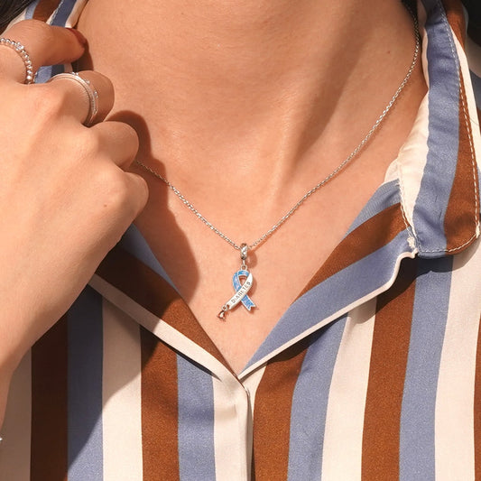 Gnoce DIABETES Awareness Blue Ribbon Pendant Dangle Charm_5