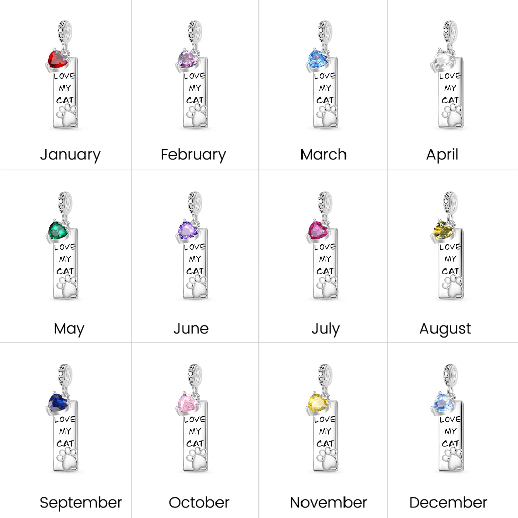 Gnoce Engravable Pet Cat Birthstone Pendant Dangle Charm_4